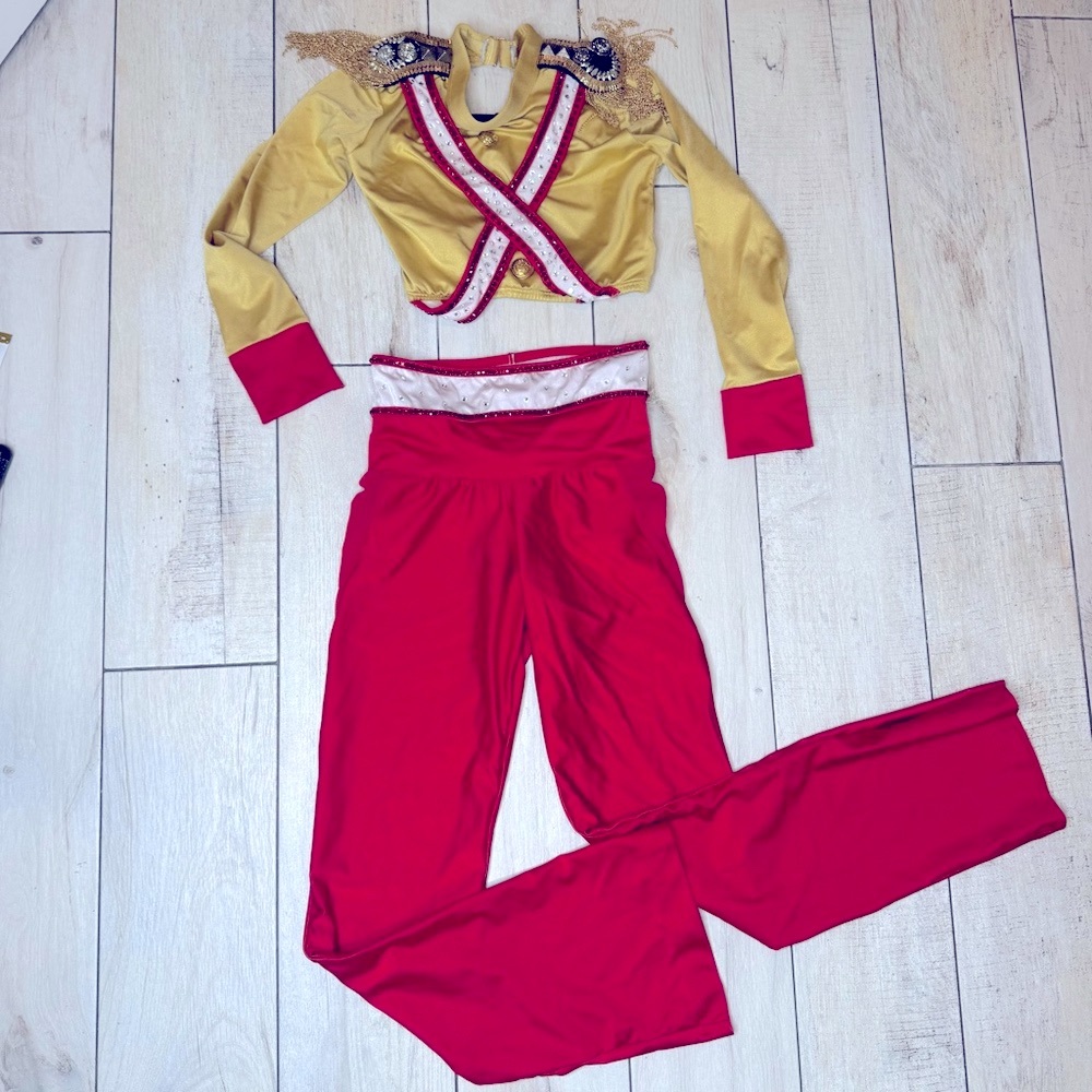 Custom Chelsea B Dance costume gold and red Size 10/12 Solider Theme Saints